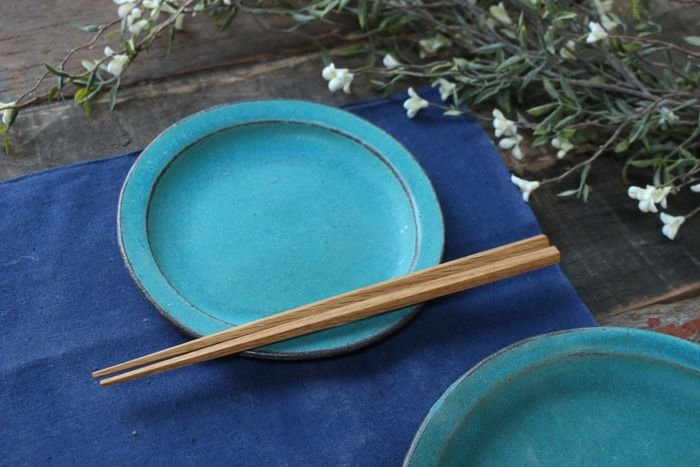 益子焼・シャビーターコイズ丸皿S (16.5cm)/取り皿 ケーキ皿 わかさま