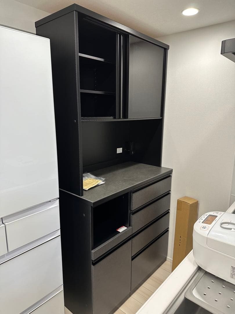 【美品】キッチンボード リガーレ【ニトリ】 キッチンボード(上置き付き リガーレ140KB BK/GY) | ニトリネット